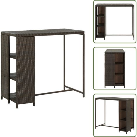 Bartisch mit Regal Braun 120x60x110 cm Poly Rattan - Bartisch - Esstisch - Bistrotisch - Outdoor Tisch - Wohnzimmer Dekoration (1/5)