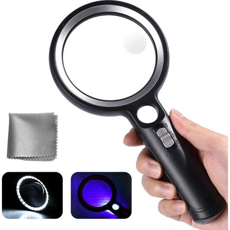 Leselupe mit 30 LED-Leuchten, 30-fache, 45-fache, 60-fache Vergrößerung mit Licht, 2 Beleuchtungsmodi, leuchtende Lupe zum Lesen, Schmuck, Senioren, Sehbehinderte, Beobachtung und Basteln