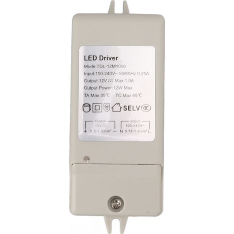 Alimentation LED 12W DC 12V 1A, transformateur courant constant pour bande lumineuse LED, entrée AC 100-240V, modèle TDL 12M1000 (1/5)