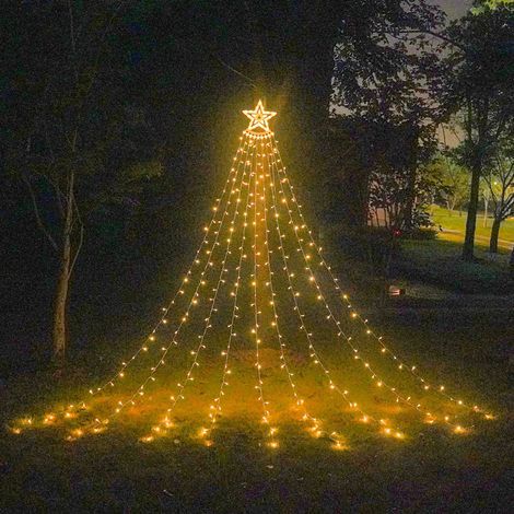 Guirlandes lumineuses énergie solaire LED lumières d'étoile à cinq branches 9 lumières de météore de cascade de fuite Jardin extérieur Décoration de vacances Cadeau de Noël (Blanc chaud) (1/5)