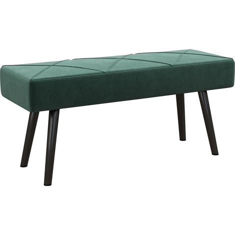 Banco tapizado efecto terciopelo verde 100 x 36 x 45 cm con patas de acero (1/5)