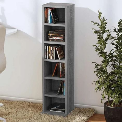 Meuble CD Gris Sonoma, Rangement pour CD et DVD en Bois d'Ingénierie, 21 x 20 x 88 cm (1/5)