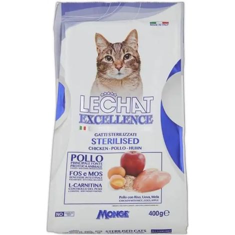 Monge Lechat Excellence Gr.400 Croccantino Sterilised Pollo con Riso Uova e Mela (1/4)