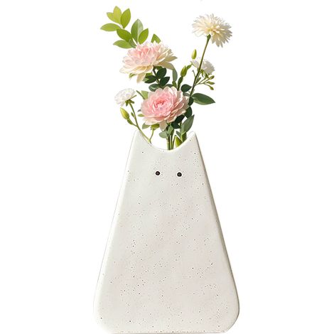 【Vase Décoratif】 Mini Vase Cat Blanc pour Fleurs Fraîches et Séchées, Décoration Florale Hydroponique Créative pour Salon (1/2)