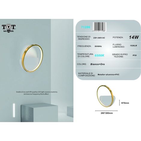 Applique da parete led 14w cerchio oro lampada tonda design moderno luce per camera soggiorno bagno  Bianco freddo