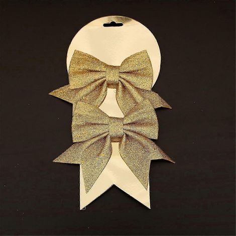 Décorations de Noël dorées (lot de 2) : nœud, sapin et boîte cadeau. (1/2)