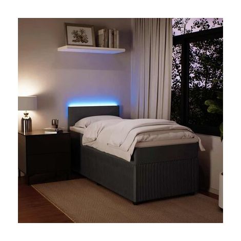 Sommier et matelas style Snowco, gris foncé, 90 × 200 cm, en velours, velours doux et confortable, pour chambre, décor moderne, facile à assembler (1/5)