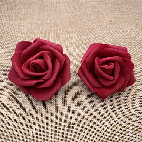 Lot 50pcs Fleurs Mousse Rose Artificielle Tête Mariée Bouquet Décoration Mariage Partie - rouge, 6-7cmx 3.5cm (1/4)