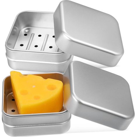 Piece Aluminum Soap Dish with Lid and Drain Compact Soap