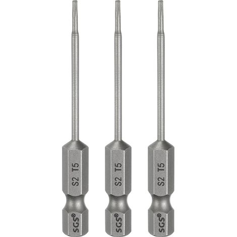 3Pcs Embout Tournevis T5 Torx Tige Hexagonale 1/4" Longueur 2.6" (65mm) Magnétique Pointe Sans Trou Sécurité Étoile 6 Points Embout Perceuse Acier S2 Tournevis (1/5)
