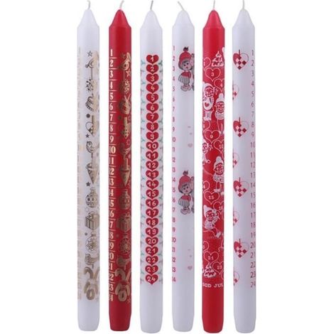 Bougies de l'avent - 24 pcs - 22 mm x 30 cm - Rouge et Blanc - Paraffine raffinée