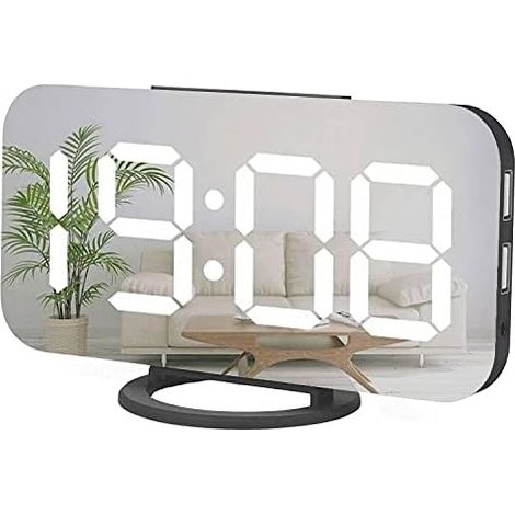Réveil numérique, grand miroir LED, fonction snooze, veilleuse, 2 ports de chargement USB, décoration de chambre (1/3)