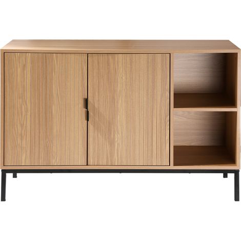 Credenza 2 ante, 2 nicchie aperte effetto legno scanalato L110 cm - TARA