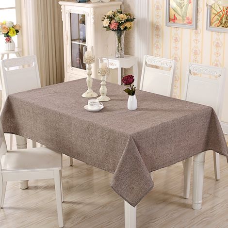 Nappe rectangulaire en lin, style rustique, imperméable, infroissable et résistante au rétrécissement, idéale pour la cuisine, couleur marron. (1/5)