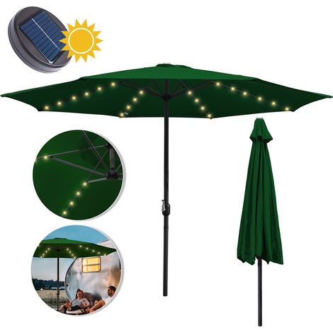Parasol avec LED Grand Parapluie avec manivelle Rotation 360 degrés autour du parasol circulaire balcon Protection solaire, Vert (1/5)