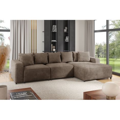 Ecksofa Designersofa Sofa MEGAN in Stoff Poso Cappuccino Ottomane Rechts (1/2)