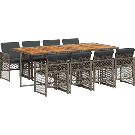 Maison Exclusive - 9-tlg. Garten-Essgruppe mit Kissen Grau Poly R