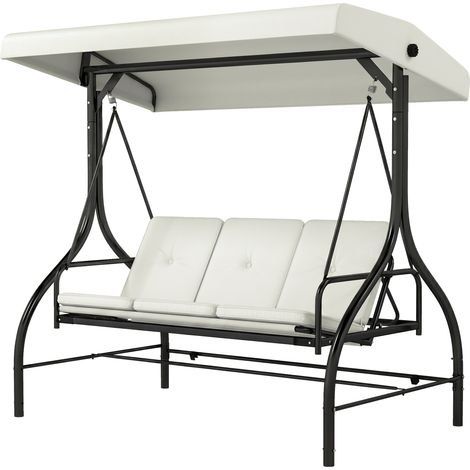 Outsunny Dondolo Letto da Esterno 3 Posti con Tettuccio Regolabile Crema Nero
