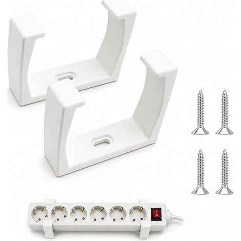 Supports Muraux Blancs pour Multiprises, Fixation Murale avec Vis,pour Home Cinéma, Bureau ou Atelier, Montage au Mur ou Sous le Bureau (1/5)