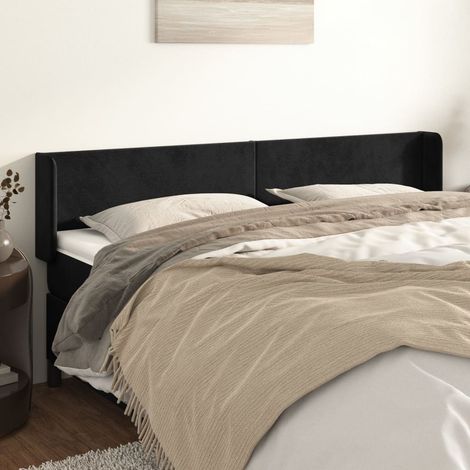 Tête de lit avec oreilles pour lit double, Tableau décoratif de chevet élégante Noir 163x16x78/88 cm Velours SDG87238 (1/5)