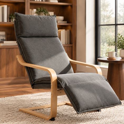 Fauteuil à bascule avec repose-pieds, dossier haut et revêtement gris foncé HAVRYA (1/5)