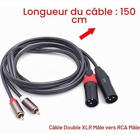 Adaptateur câble d'interconnexion asymétrique double RCA vers double XLR, câble audio HiFi 2X mâle 2X pour haut-parleurs, amplificateurs, systèmes audio stéréo (1/3)