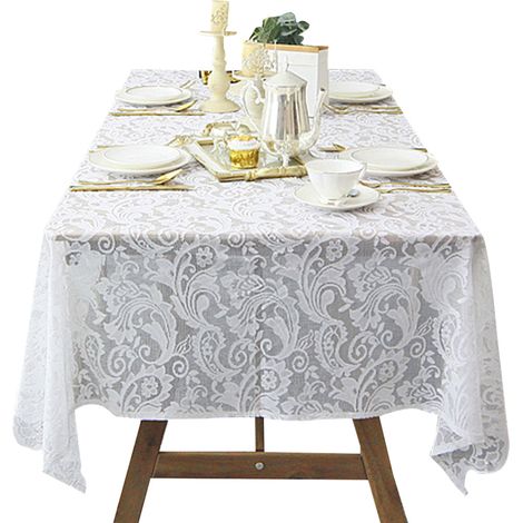 Nappe Dentelle - Blanche - 150 x 250 cm - Pour Mariage Réception Décoration Événementiel - 1 Pièce (1/5)