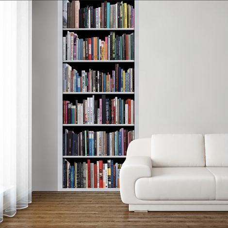 Papier peint intissé Bibliothèque Blanche et Littératures Colorées, 250 cm X 96 cm, Photo Moderne, Décoration Murale. (1/3)