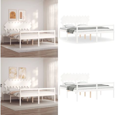 Lit pour personne âgée sans matelas blanc bois massif - Lit Senior - Lit Pour Personne Agée - Lit Haut - Lit Bois Massif - Lit Blanc - Home & Living (1/5)
