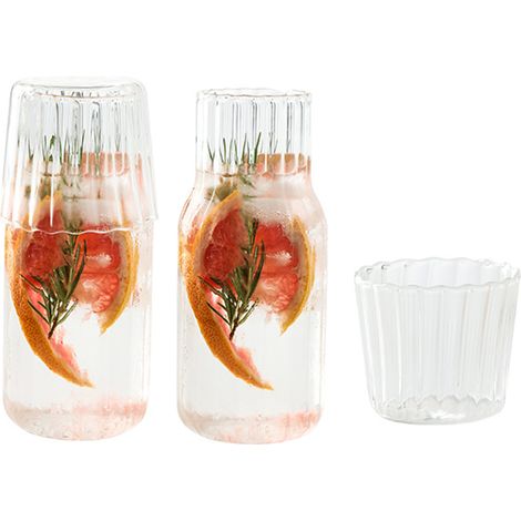2 ensembles de pichet d'eau de 600ml et de tasse à boire de 200ml, bouteille de boisson froide en verre Vintage pour table de nuit et salle à manger (1/5)