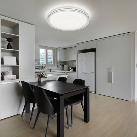 Deckenleuchte Sterneneffekt Kristallleuchte LED Deckenlampe Wohnzimmerleuchte, Metall klar opal weiß, 24W 1560Lm warmweiß, DxH 49,5x7,5 cm