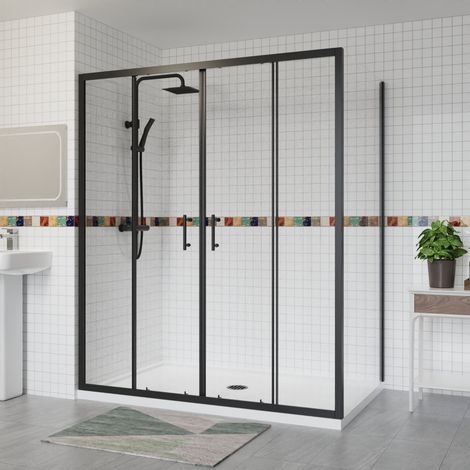 Aquariss Double Sliding Shower Door+Side Panel 1700x700 Black (1/5)