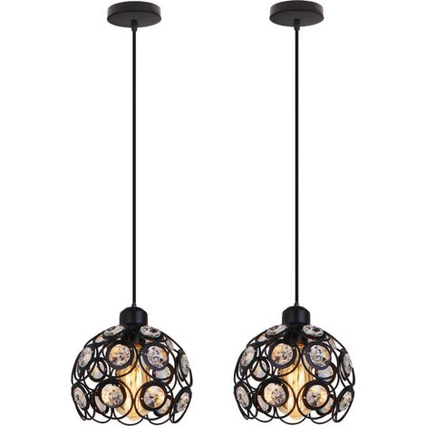 – Lot de 2 lustres suspendus 20cm – Abat-jour en cristal noir – Câble ajustable 100cm – Douille E27 pour ampoules LED (1/5)
