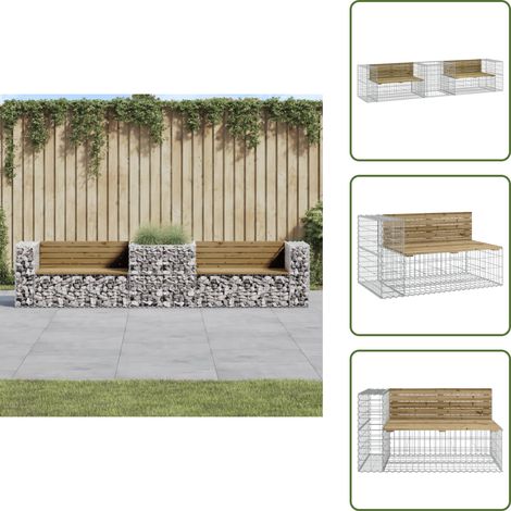 The Living Store Panca da Giardino con Cesto Gabbione Legno Impregnato di Pino - Cesto gabbione
