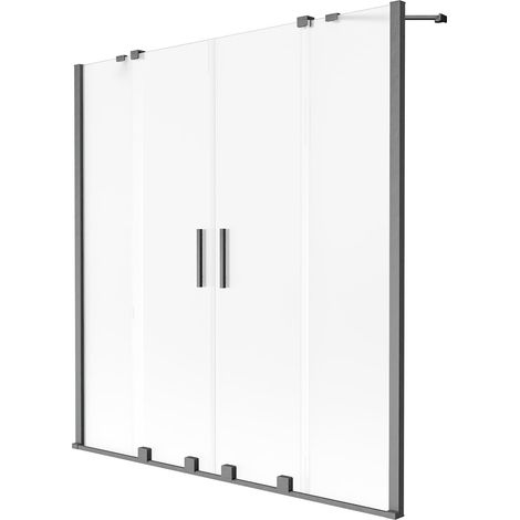 Mexen Velar Paravento per doccia duo con 2 ante scorrevoli 150 x 150 cm, smerigliato, grigio canna di fucile spazzolato (1/2)