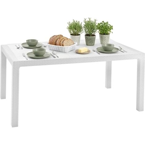 Dmora - Tavolo da esterno Pickering, Base per picnic, Piano da pranzo da giardino, Banco outdoor multiuso, 95x161 h75 cm, Bianco