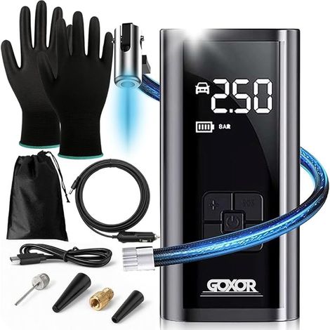 Portable Air Compressor – Wireless Car Tyre Inflator, Complete Kit with Gloves, Battery SUV, Motorcycle, Electric Scooter, Bicycle, Ball (1/5)
