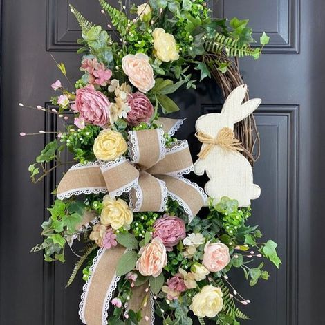 Ghirlanda con coniglietto pasquale – Pianta artificiale, ghirlanda in rattan, decorazione per feste, decorazione per porte (1/5)