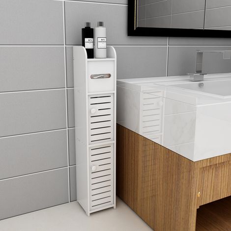 Sifree – Meuble de rangement salle de bain avec porte-papier – 3 étagères – Matériau PP écologique – Dimensions 15 x 17 x 78 cm – Installation rapide (1/4)