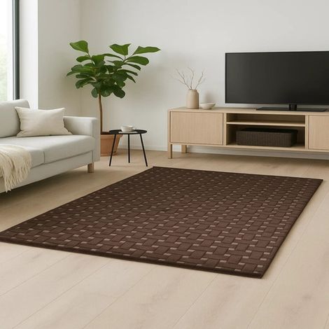 Tapis en laine AstroAura - Tapis en laine  - 90x60cm, Rectangular - 100% Laine vierge - Tufté main - Marron