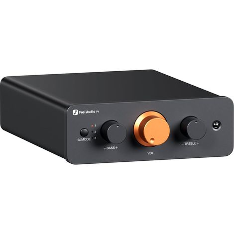 Préampli avec 3 Entrées RCA, Préampli Stéréo Home Audio pour Amplificateur/Caisson de Basses Actif/Haut-Parleurs, Préamplificateur avec Gain Réglable à 3 Niveaux 3/6/9 DB (1/5)
