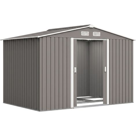 Cobertizo de Jardín 4,9 m² 277x195x192 cm con 2 Puertas Corredizas Base Refuerzo (Suelo NO Incluido) Gris (1/5)