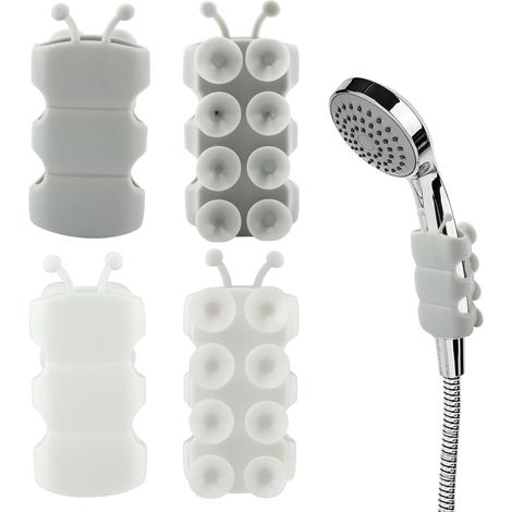 Lot de 4 supports de pommeau de douche en silicone, réglable en hauteur, support universel à ventouse pour tuyau de douche standard, sans perçage (1/5)