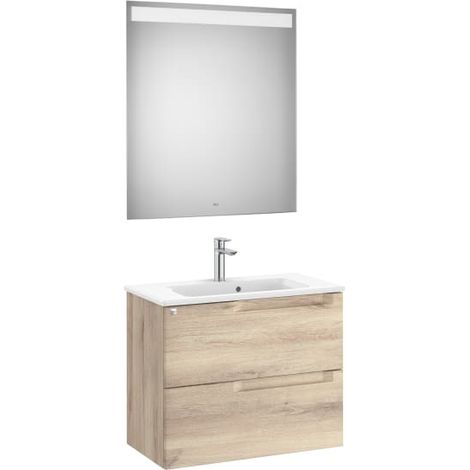 MUEBLE LAVABO 700MM ALEYDA COMPACTO 2 CAJONES + ESPEJO BEIGE MADERA