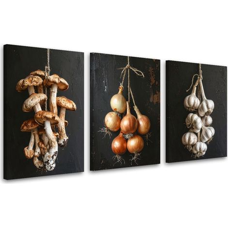 Tableaux sur toile lot  Champignons oignon ail 3 x 20x30