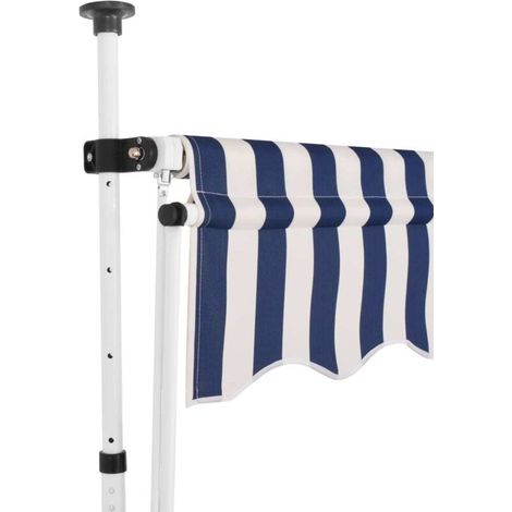 INLIFE Auvent rétractable manuel 400 cm Rayures bleues et blanches (1/5)