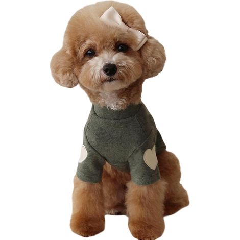 1 T-shirt pour chien, en polyester, vert foncé, taille S/M, motif cœur, pour chiens petits et moyens, chats, ours en peluche (1/5)