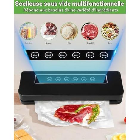 Machine de mise sous vide 6 en 1 pour la maison, avec une puissante aspiration de 65 kPa. Comprend 10 sacs transparents pour la conservation des aliments. (1/3)