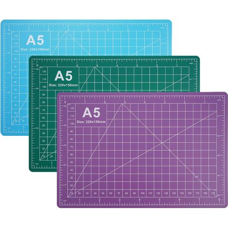 Set di 3 tappetini da taglio A5, tappetino da taglio autorigenerante 22 x 15 cm, con griglia e marcature angolari su entrambi i lati, per cucito, patchwork, bricolage, fai da te (blu, verde, viola) (1/5)