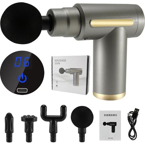 Pistolet de massage musculaire à écran LED gris pour fascia et massage des tissus profonds (1/5)